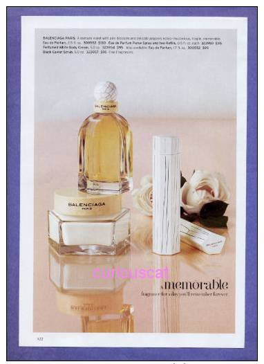 PUBLICITES USA MAGAZINE ADVERTISEMENT RECLAME WERBUNG REKLAME PUBBLICITA PUBLICIDAD For BALENCIAGA  PARIS  EAU DE PARFUM - Parfumreclame (tijdschriften)