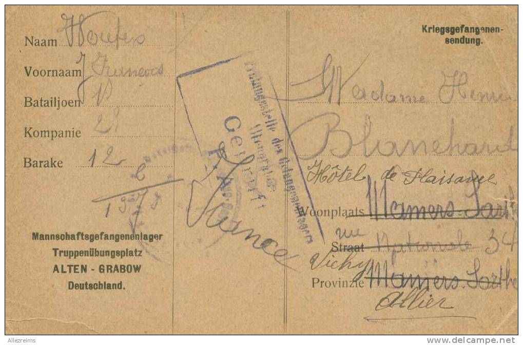 Carte Correspondance Militaire De Guerre 1914 : ALTEN GRABOW Pour Famille Blanchard - Lettres & Documents