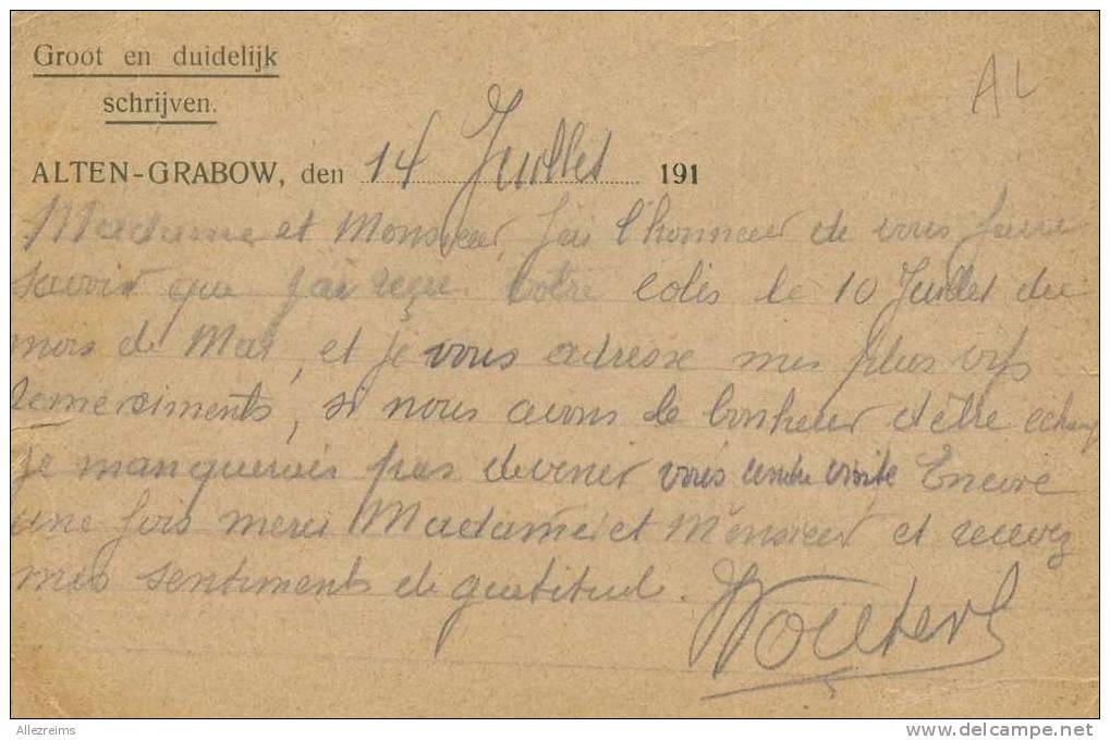 Carte Correspondance Militaire De Guerre 1914 : ALTEN GRABOW Pour Famille Blanchard - Lettres & Documents