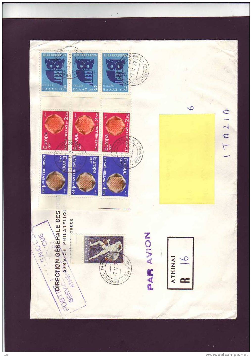 GRECIA  1970 -  Raccomandata - Yvert  1004-1020/22 - Europa - Lettres & Documents