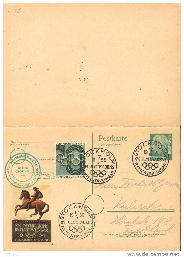 Jeux Olympiques 1956 Sverige  Hippisme Sur Entier Postal Allemagne - Ete 1956: Melbourne