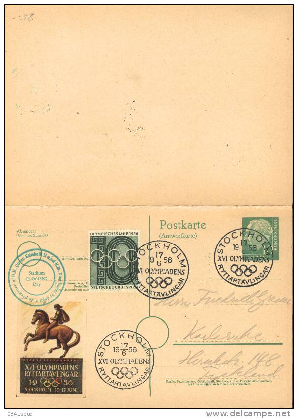 Jeux Olympiques 1956 Sverige  Hippisme Sur Entier Postal Allemagne - Summer 1956: Melbourne