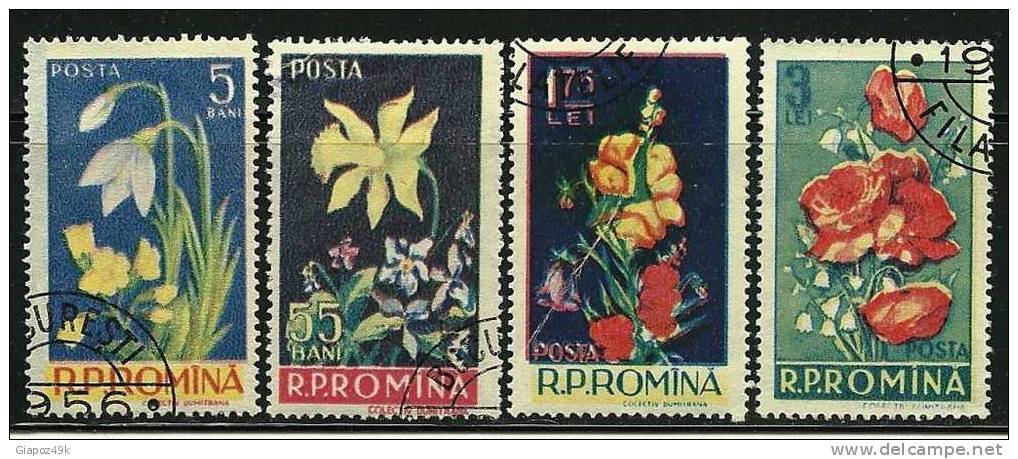 ● ROMANIA 1956 - FIORI - N. 1469 / 72 Usati , Serie Completa - Cat. ? € - Lotto N. 1058 - Usado