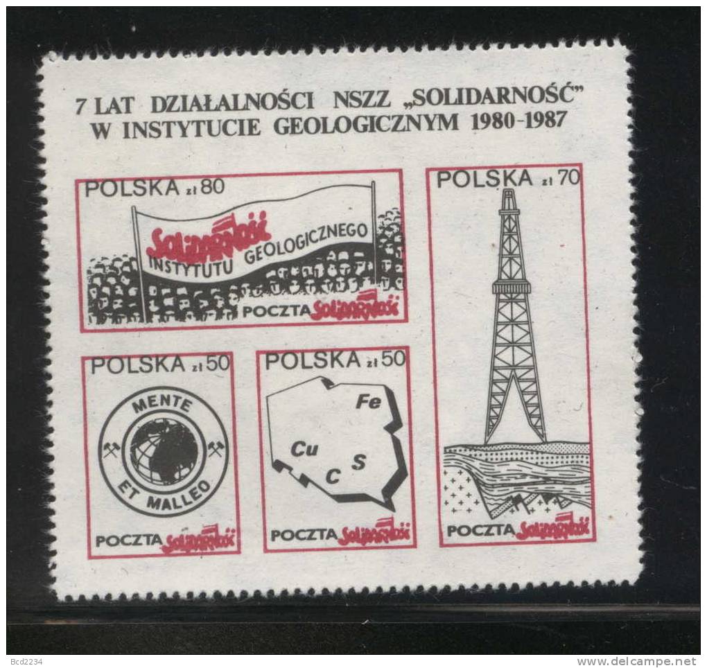 POLAND SOLIDARITY (POCZTA SOLIDARNOSC) 1987 7TH ANNIV OF SOLIDARITY IN GEOLOGICAL INSTITUTE MS (SOLID0850/0596) - Solidarnosc Labels