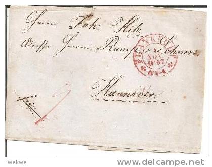 THT092a/  THURN & TAXIS -  Brief, Frankfurt-Hannover 1857 - Brieven En Documenten