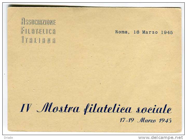 CARTOLINA FORMATO GRANDE IV MOSTRA FILATELICA SOCIALE ANNO 1945 ROMA CON ANNULLO - Bourses & Salons De Collections
