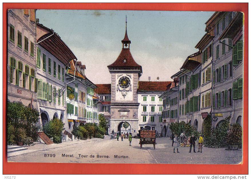 G1152 Morat,Tour De Berne,Murten,Attelage,Pharmacie.Animé.Belebt.Cachet Murten 1919.Phototypie 8799 - Morat
