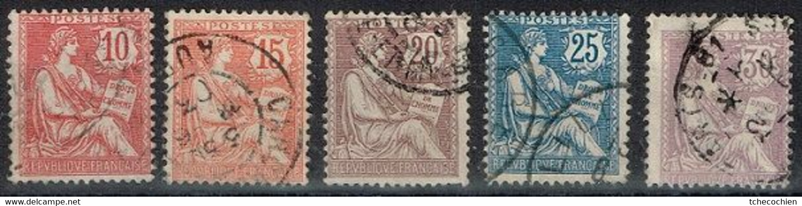 France - 1902 - Y&T N° 124 à 128 Oblitérés Type Mouchon - 1900-02 Mouchon