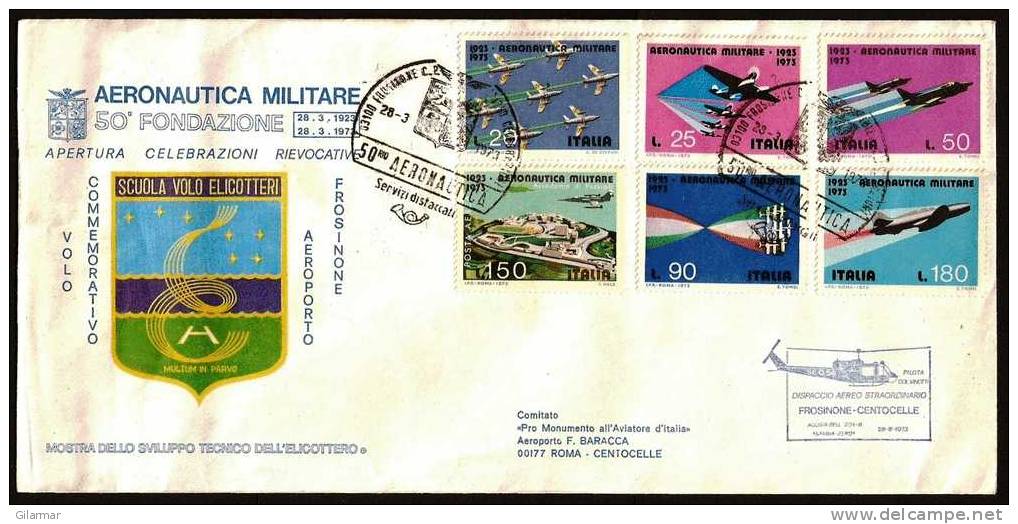 ITALIA FROSINONE 1973 - 50° FONDAZIONE AERONAUTICA MILITARE - DISPACCIO CON ELICOTTERO FROSINONE-CENTOCELLE - Hubschrauber