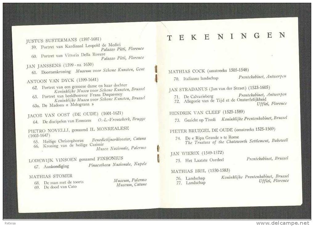 BOEKJE TENTOONSTELLING " FIAMMINGHI E ITALIA " STEDELIJK MUSEUM BRUGGE  1951 - 16 BLZ - Programas