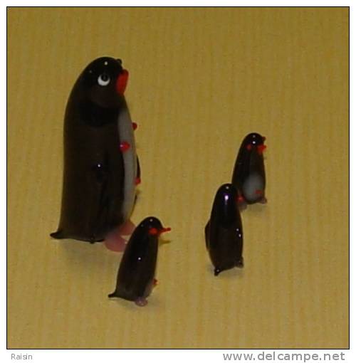 Pingouin   Et Famille Verre étiré Miniatures Décoratives TBE - Dieren