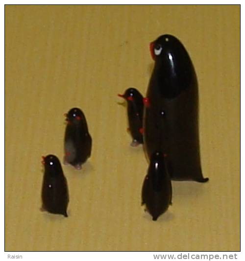 Pingouin   Et Famille Verre étiré Miniatures Décoratives TBE - Animaux