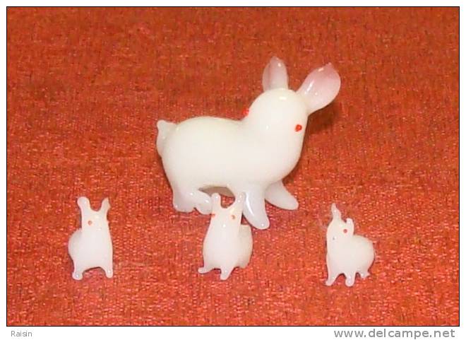 Lapin   Et Famille Verre étiré Miniatures Décoratives TBE - Dieren