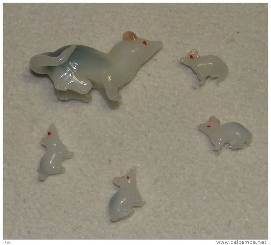 Souris Et Famille Verre étiré Miniatures Décoratives TBE - Dieren