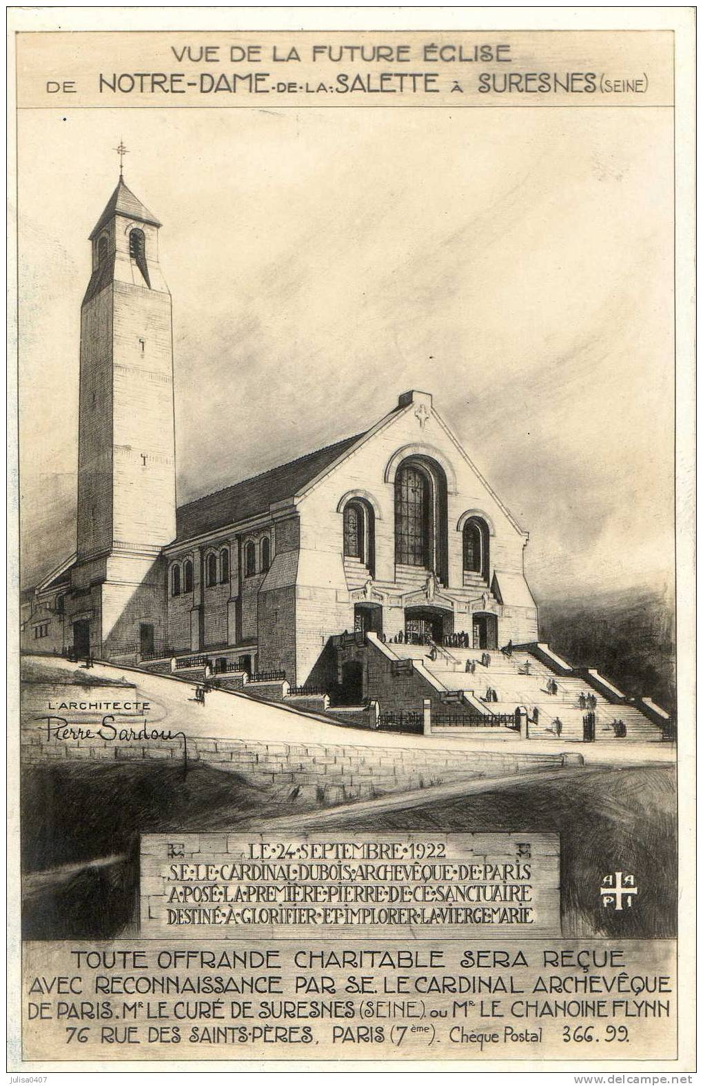SURESNES (92) Carte Photo Souscription Construction église Notre Dame De La Salette - Suresnes