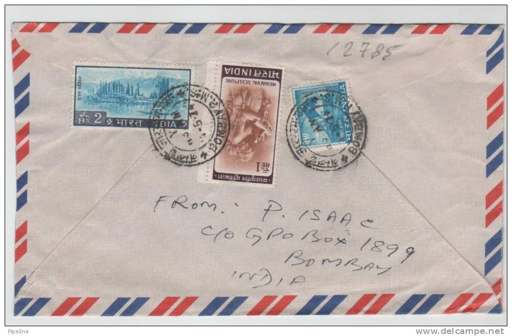 India Air Mail Cover Sent To USA 14-5-1974 The Stamps Are On The Backside Of The Cover - Poste Aérienne