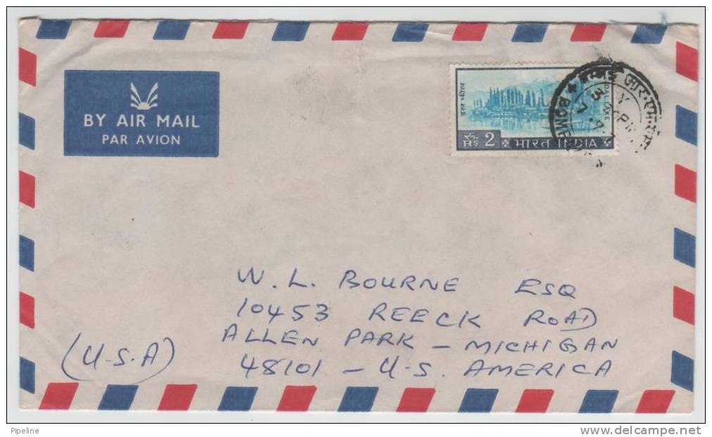 India Single Stamped Air Mail Cover Sent To USA - Posta Aerea
