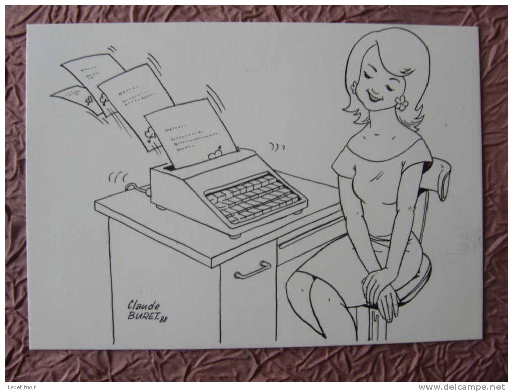 Claude BURET Illustrateur Saint-Valentin Secrétaire Dactylo Machine à écrire - Valentinstag