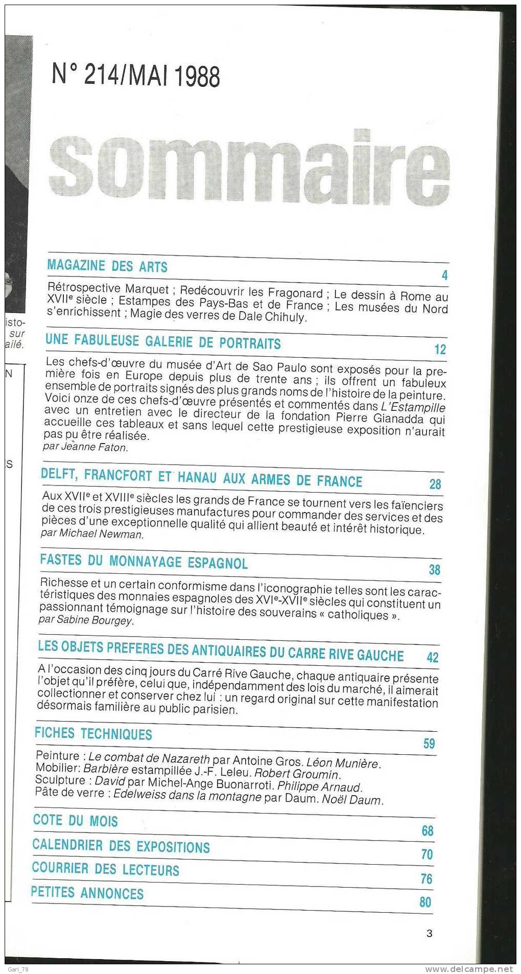 L'ESTAMPILLE / L'objet D'art 'n° 214  Mai 1988 Faste Monnaies Espagnoles, Céramique Delft Et Francfort Aux Armoiries - Brocantes & Collections