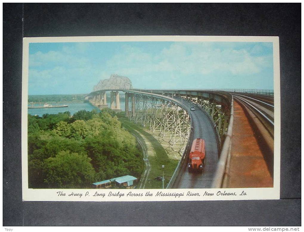 Huey P. Long Bridge, Across Mississippi River, Vintage Gasoline Tanker Truck, New Orleans, LA - New Orleans