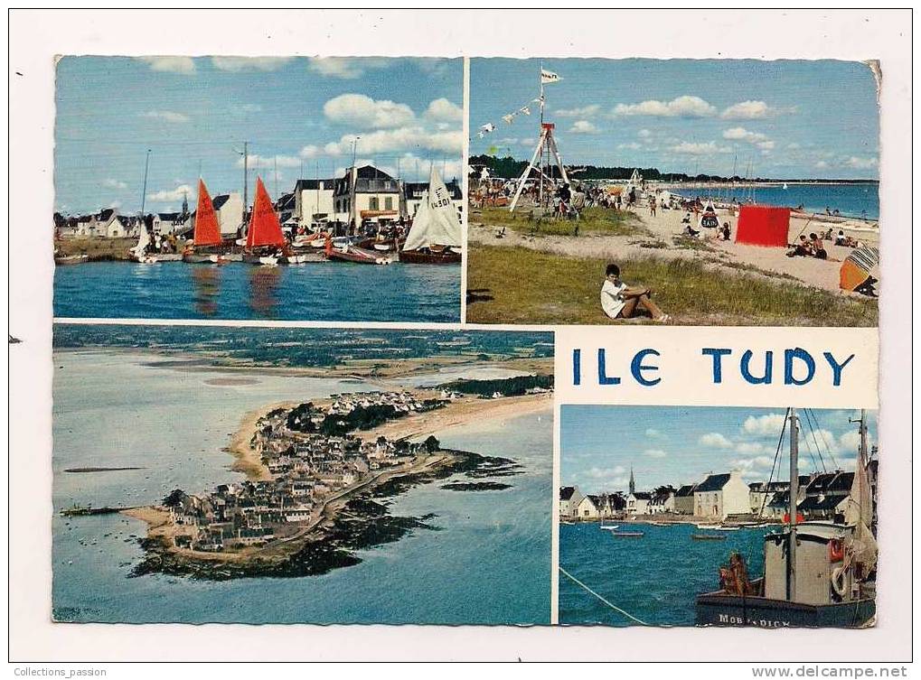 Cp , 29 , ILE TUDY , Port De Plaisance Et Port De Pêche , Plages Ensoleillées , Multi-vues - Ile Tudy