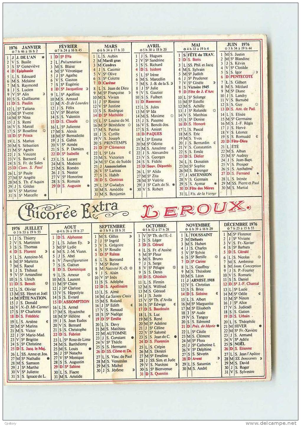 CALENDRIER  CHICOREE LEROUX - Fillettes Au Chapeau - Orchies 59 -  Dos Scané - Small : 1971-80