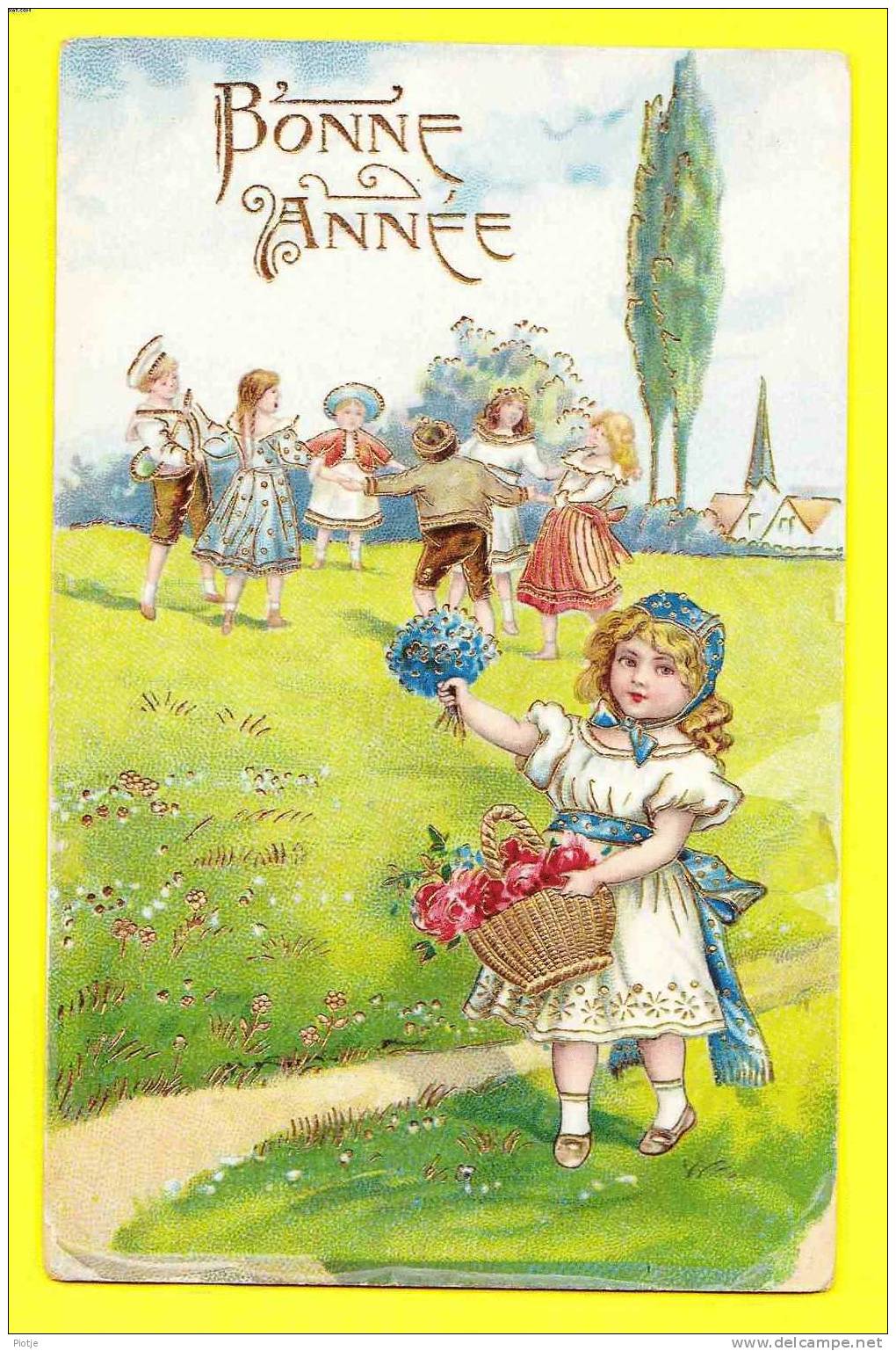 * Fantasie - Fantaisie - Fantasy * (JMPORT, Nr 845) Bonne Année, New Year, Enfants, Child, Kind, Fleurs, Panier, Old - Nieuwjaar