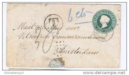 India Enveloppe With T Stamp And Sea Post Office Stamp At The Back, Bombay Amsterdam - Storia Postale