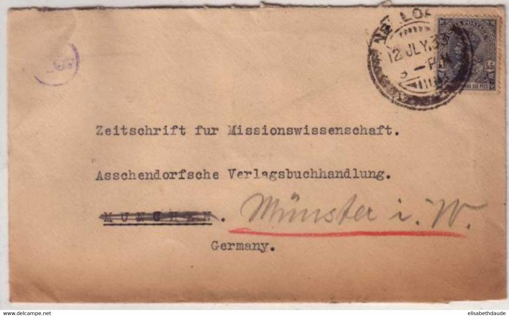 INDIA - 1933 - Yvert 117B Seul Sur LETTRE Pour Münster (WESTPHALIE) - 1911-35  George V