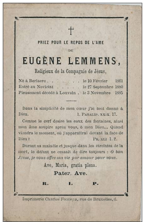 RELIGIEUX D/L COMP. DE JESUS * EUGENE LEMMENS - BERLARE 1861 - LEUVEN 1885 - LETAILLE 3 - Imágenes Religiosas
