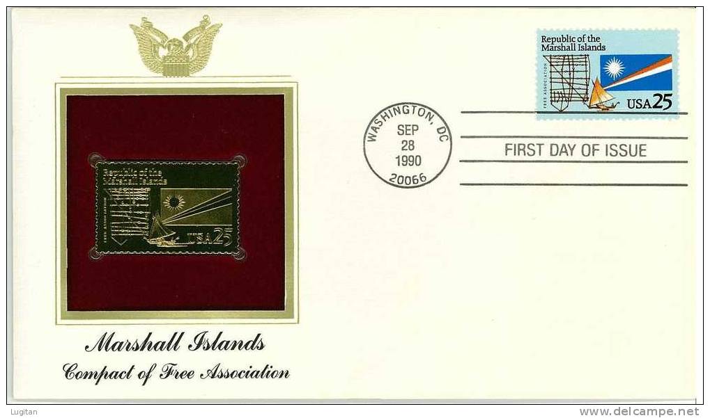 UNUSUAL STAMPS FDC FIRST DAY COVER - MARSHALL - YEAR 1990 - 1 USA GOLDEN REPLICAS OF UNITED STATE OF AMERICA GOLD STAMPS - Other & Unclassified