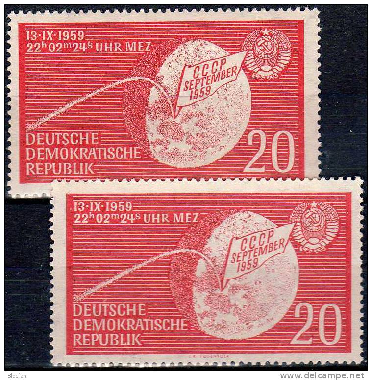 Lunik 1959 Rakete Auf Dem Mond Mit Kurzem E DDR 721 I ** 31€ Mit Vergleich Error On The Stamp Set From Germany - Europa