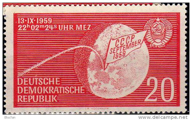 Lunik 1959 Rakete Auf Dem Mond Mit Kurzem E DDR 721 I ** 31€ Mit Vergleich Error On The Stamp Set From Germany - Europe