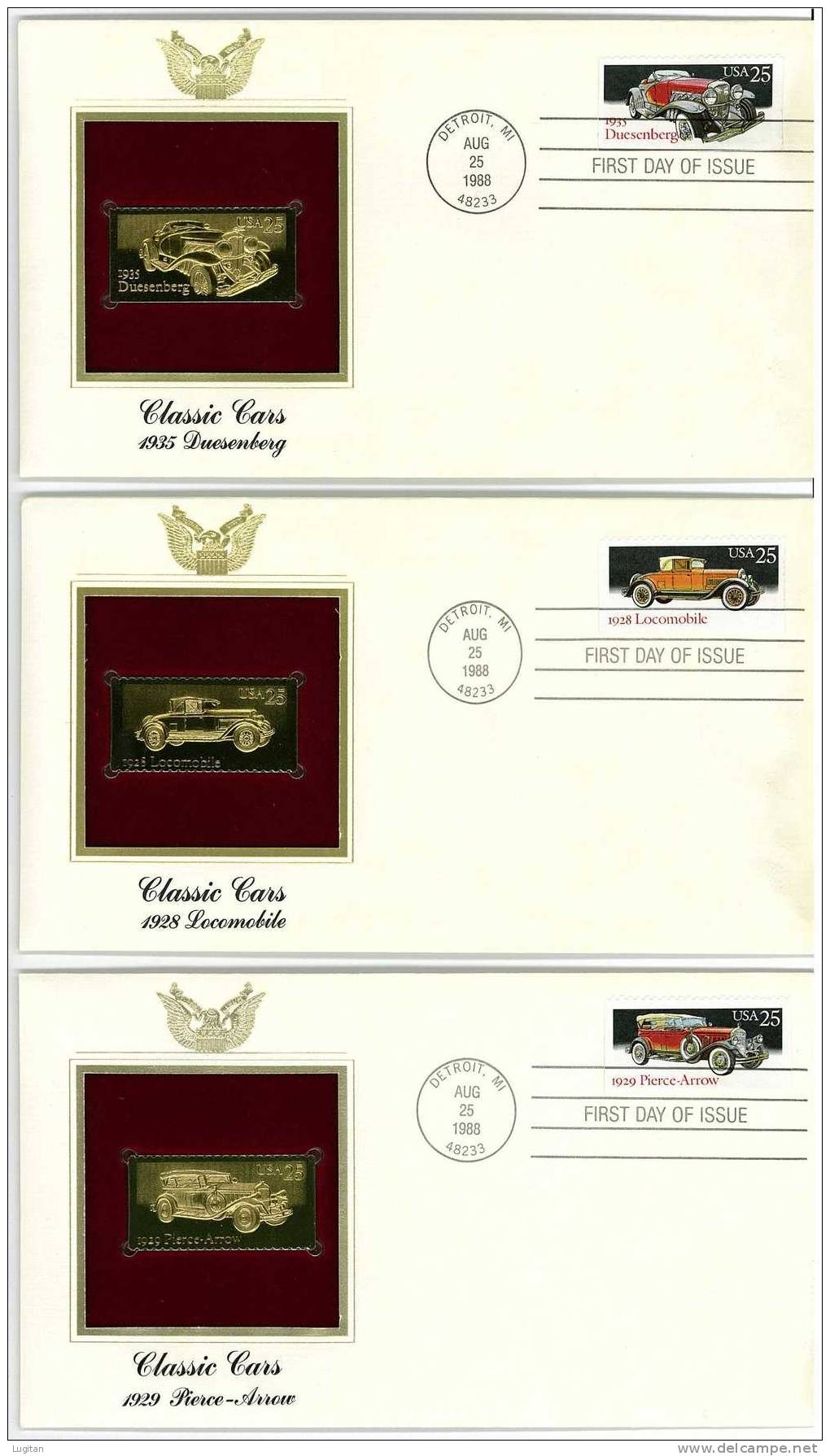 UNUSUAL STAMPS - FDC FIRST DAY COVER - YEAR 1988 - 5 Pcs. USA GOLDEN REPLICAS OF UNITED STATES OF AMERICA  GOLD STAMPS - Sonstige & Ohne Zuordnung