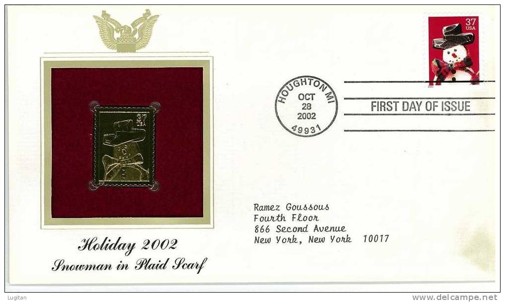 UNUSUAL STAMPS - FDC FIRST DAY COVER - YEAR 2002 - 3 Pcs. USA GOLDEN REPLICAS OF UNITED STATES OF AMERICA  GOLD STAMPS - Altri & Non Classificati