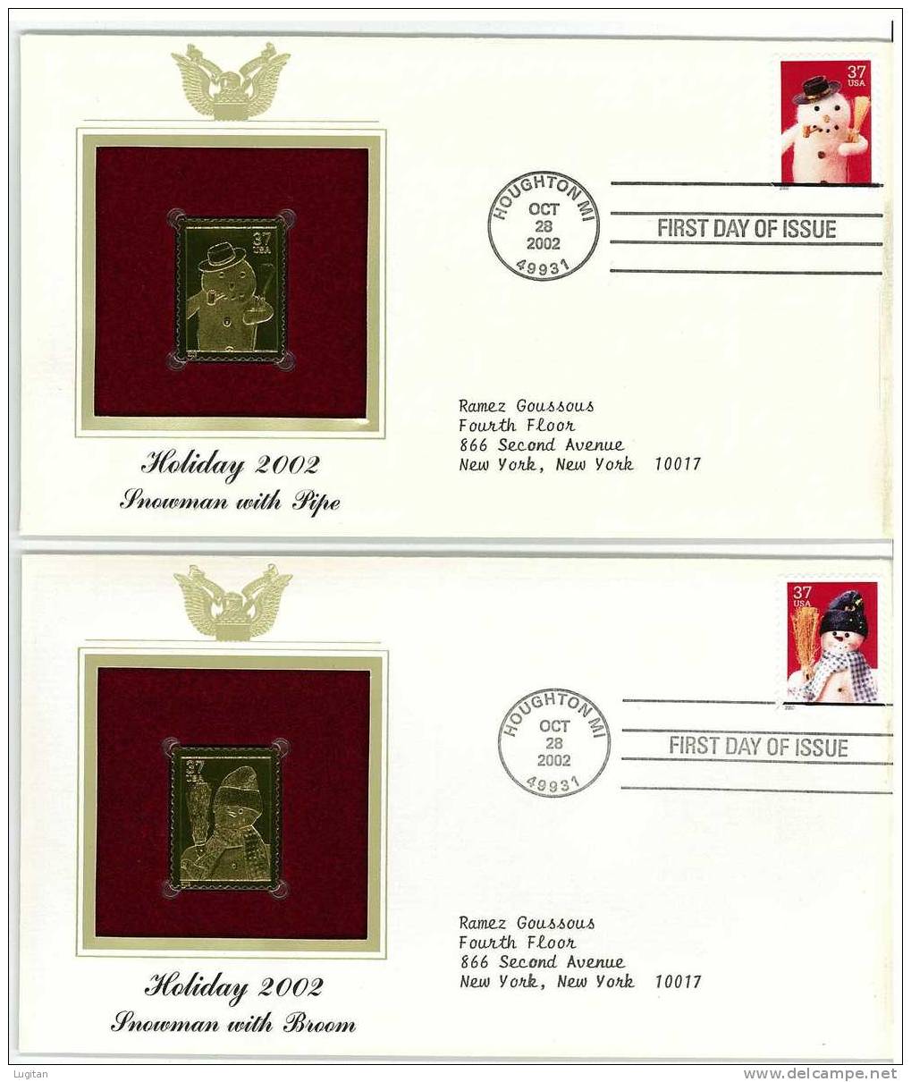 UNUSUAL STAMPS - FDC FIRST DAY COVER - YEAR 2002 - 3 Pcs. USA GOLDEN REPLICAS OF UNITED STATES OF AMERICA  GOLD STAMPS - Otros & Sin Clasificación