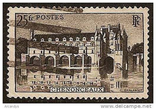 FRANCE 1944  YT 611 Oblitéré Barres Noires, Château De Chenonceaux 25 F. Noir - Usados