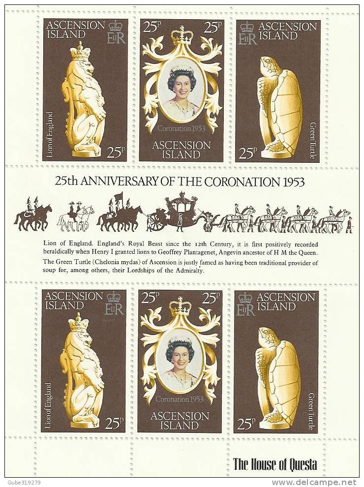 ASCENSION ISLAND -1978 - QUEEN ELISABETH II CORONATION 1953-1978 SOUVENIR SHEET WITH 6 STAMPS EACH OF 25 PENNIES - Ascensione