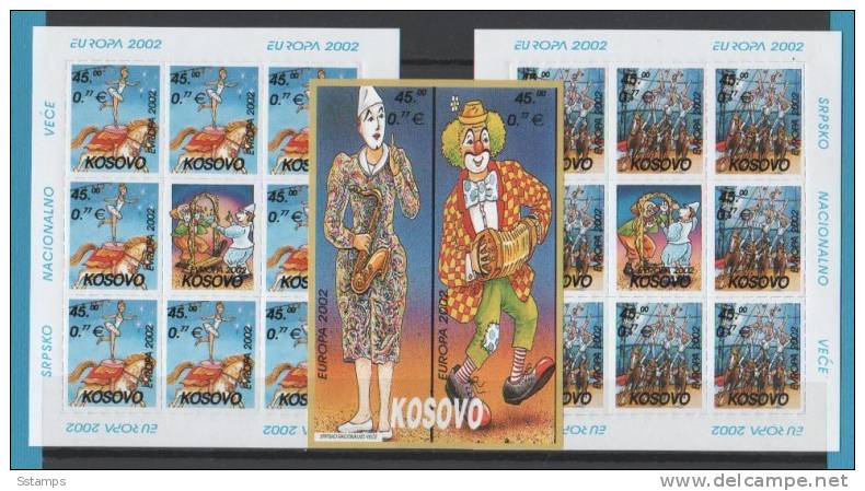 2002-mfb KOSOVO JUGOSLAVIA EUROPA CEPT 2002 CIRCO - STAMPS- 2 MINI SHEETS PLUS BLOK NEVER HINGED - 2002