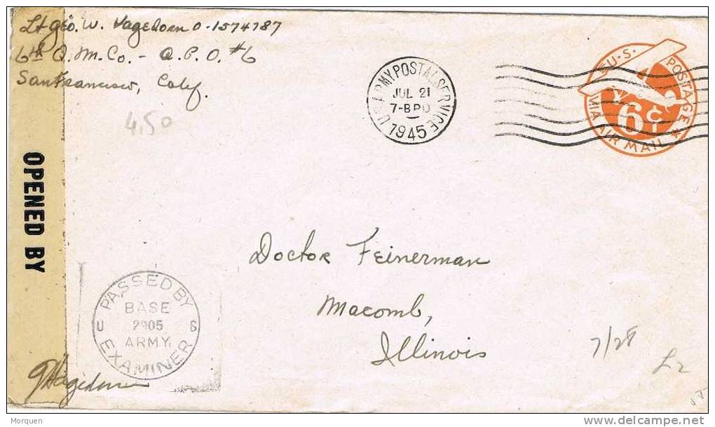 1178. Entero Postal Aéreo ARMY POSTAL SERVICE 1945. CENSOR. Examiner - 1941-60