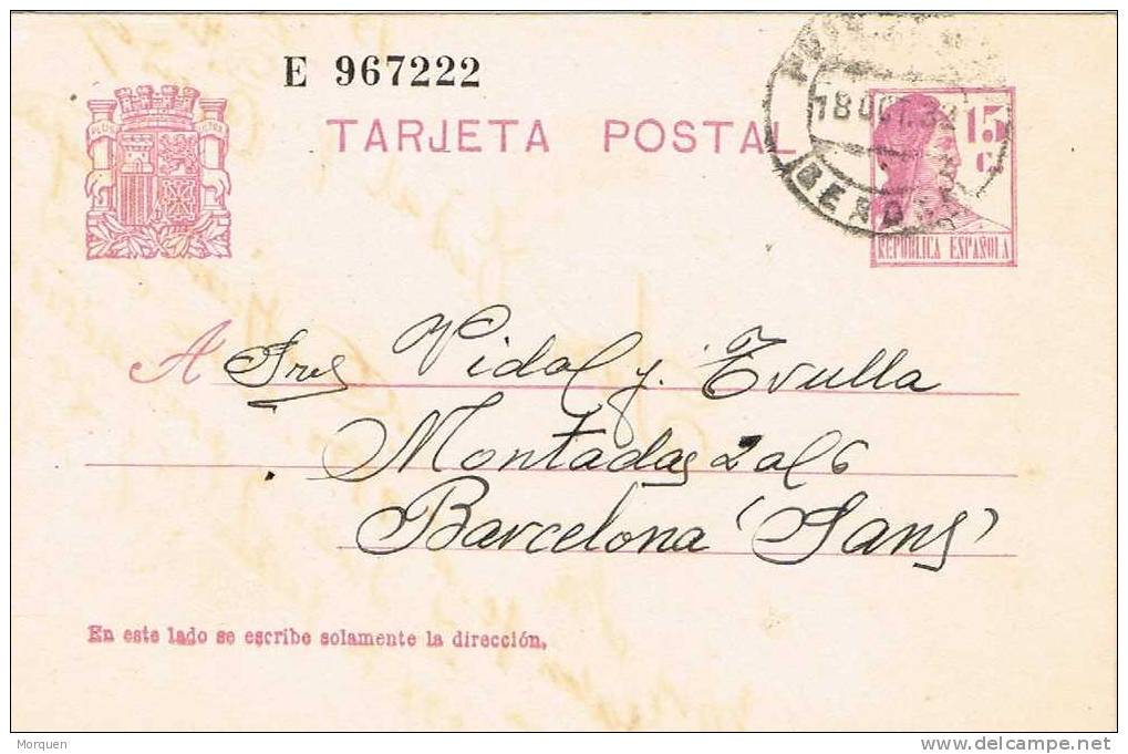 Entero Postal PUIGCERDA (Gerona) 1932. Republica - 1931-....