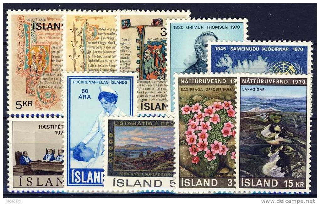 ##A112. Iceland 1970. 10 Different. MNH(**) - Collections, Lots & Séries