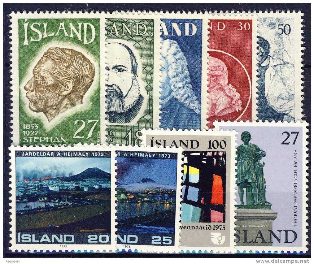 ##A117. Iceland 1975. 9 Different. MNH(**) - Collections, Lots & Series