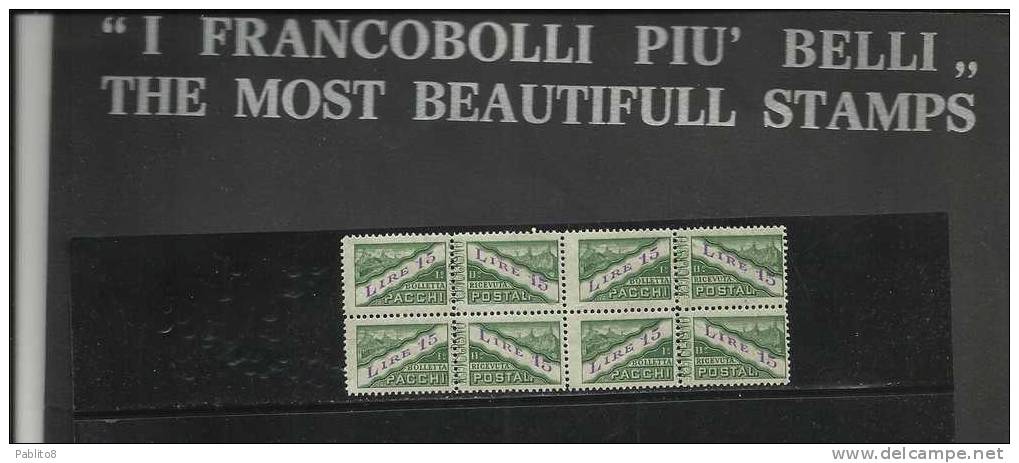 SAN MARINO 1945 PACCHI POSTALI L. 15 MNH QUARTINA - Parcel Post Stamps