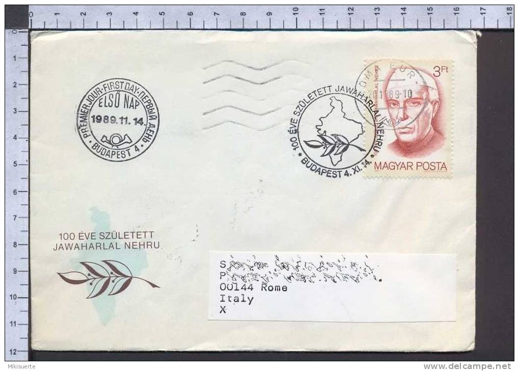 B5435 HUNGARY FDC 1989 100 EVE SZULETETT JAWAHARLAL NEHRU MAGYAR POSTA - FDC