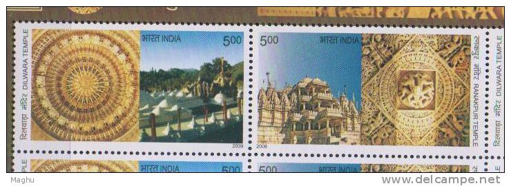 Error, Variety, Perf.,/Colour 3 Diff., Sheetlet, Se Tenant, Heritage Jain Temple, Jainism, Religion, Architecture, India