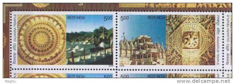 Error, Variety, Perf.,/Colour 3 Diff., Sheetlet, Se Tenant, Heritage Jain Temple, Jainism, Religion, Architecture, India