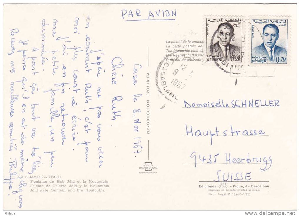 Affranchissement Sur Carte Postale Du Maroc Pour La Suisse - Marruecos (1956-...)