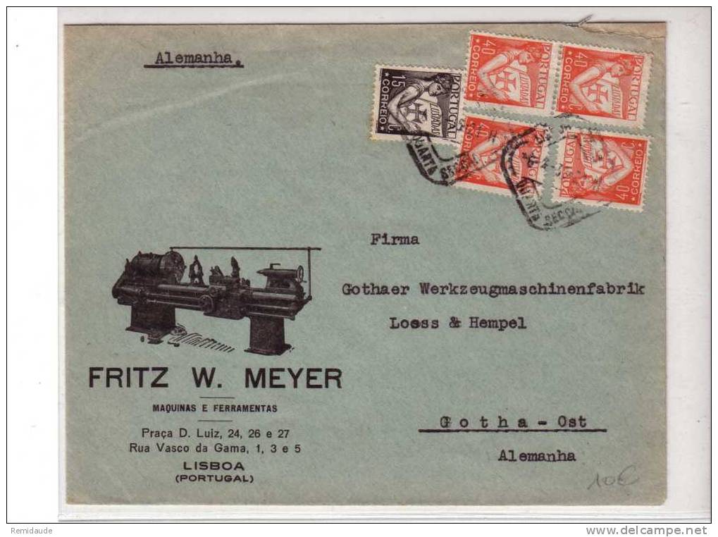 PORTUGAL - 1935 - YVERT N°533+536x4 Sur LETTRE COMMERCIALE DECOREE De LISBONNE Pour GOTHA (ALLEMAGNE) - Lettres & Documents