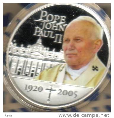 COOK  ISLANDS  $1 JOHN PAUL II  FRONT COLOURED QEII  BACK 2005 AG SILVER  PROOF READ DESCRIPTION CAREFULLY !!! - Isole Cook